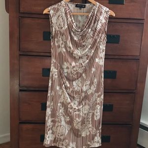 Jones New York Brown and White Abstract Floral Print Sleeveless Dress, Size XS